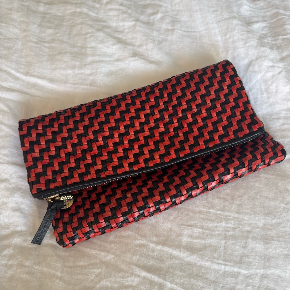 Clare V Red and Black Zig Zag Woven Pouch